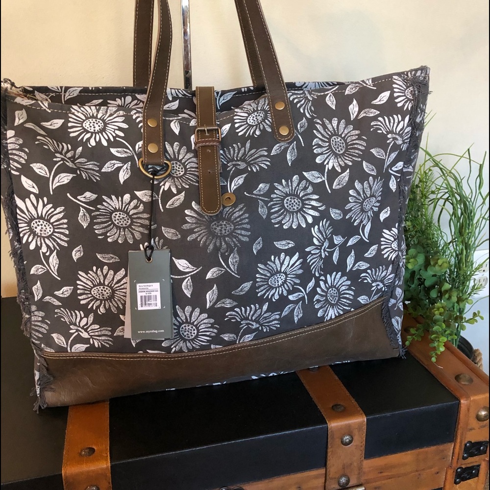 Anemone weekender Tote Bag Upcycled Canvas C-2623 - Picture 2 of 7